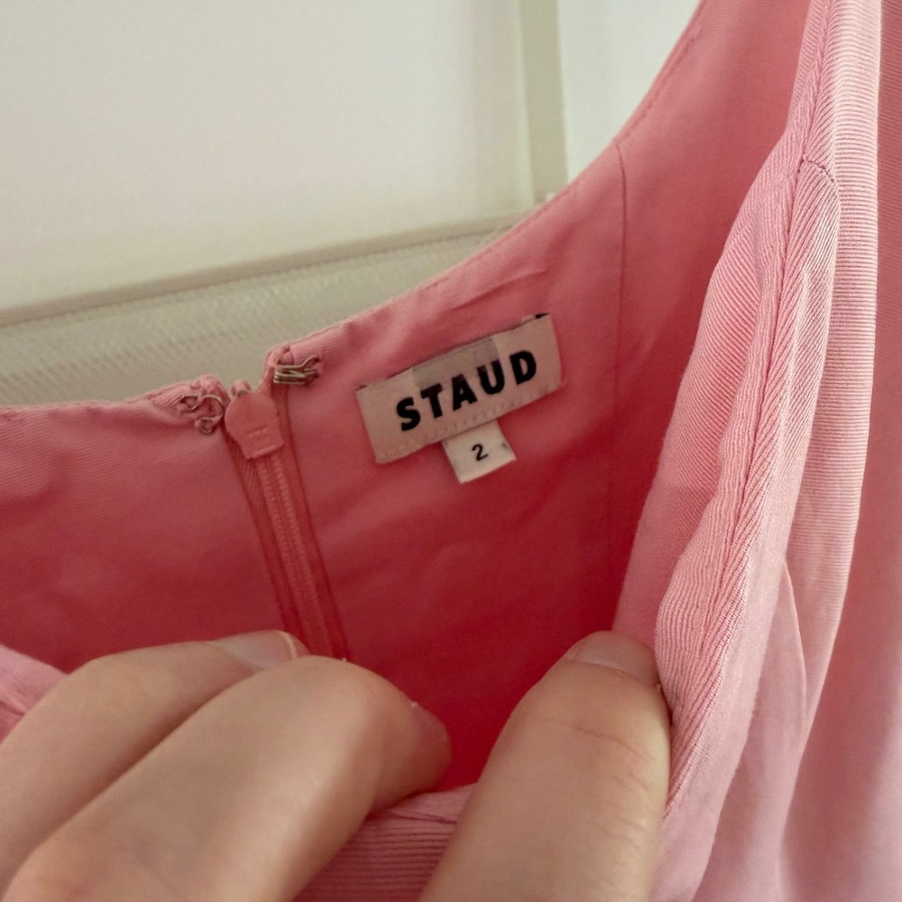 Staud Joy Gown Pink Pleated A-Line Maxi Dress Scoop Neck Sz 2 Event Gown Barbie - Picture 3 of 8